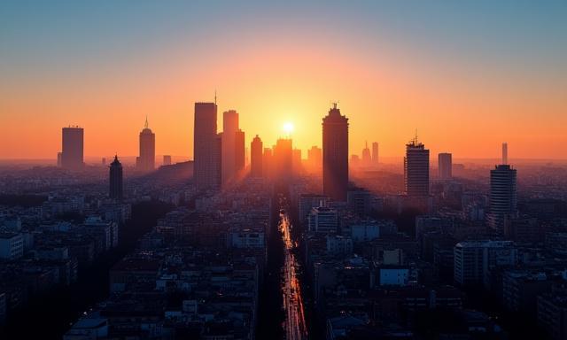 Skyline estático de Madrid para móvil al atardecer